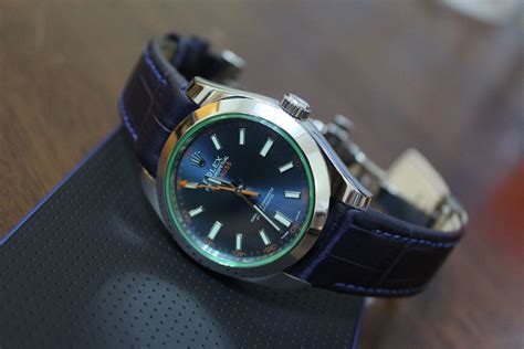 rolex milgauss blue leather strap